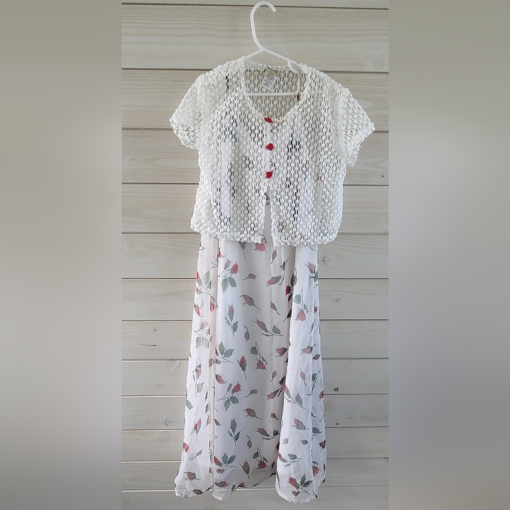Vintage Girls Size 16 Layered Dress With Lace Button Up